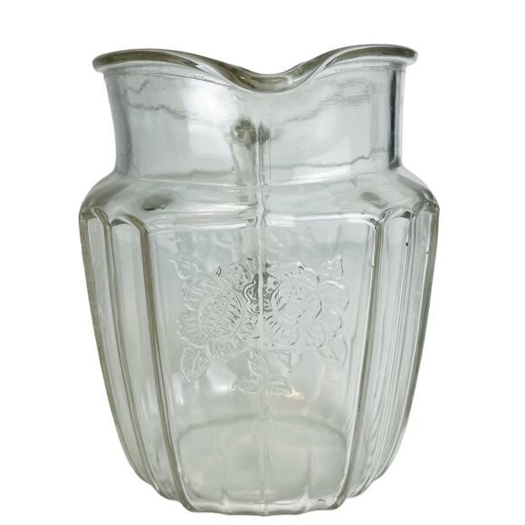 Vintage Anchor Hocking Mayfair Clear Glass Sunflower Open Juice Pitcher 37oz - Picture 8 of 13